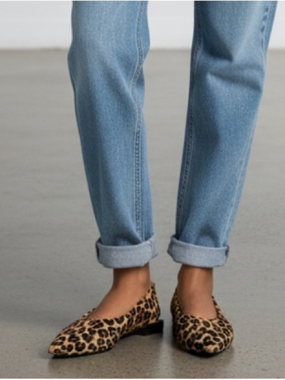 Ana Palma Pointed-toe Flat with Deep "V" vamp and Leopard Print Calf Hair Finish